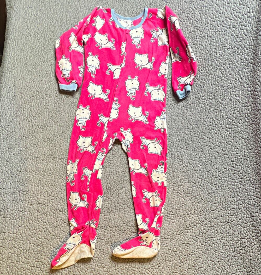 Gerber Girls 5T Fleece Footed Zip Sleeper Pajamas Pink Cat All-Over